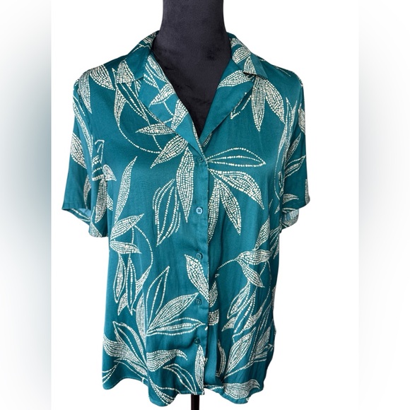 Rachel Zoe Green Leaf Print Button Down Shirt - Picture 1 of 8